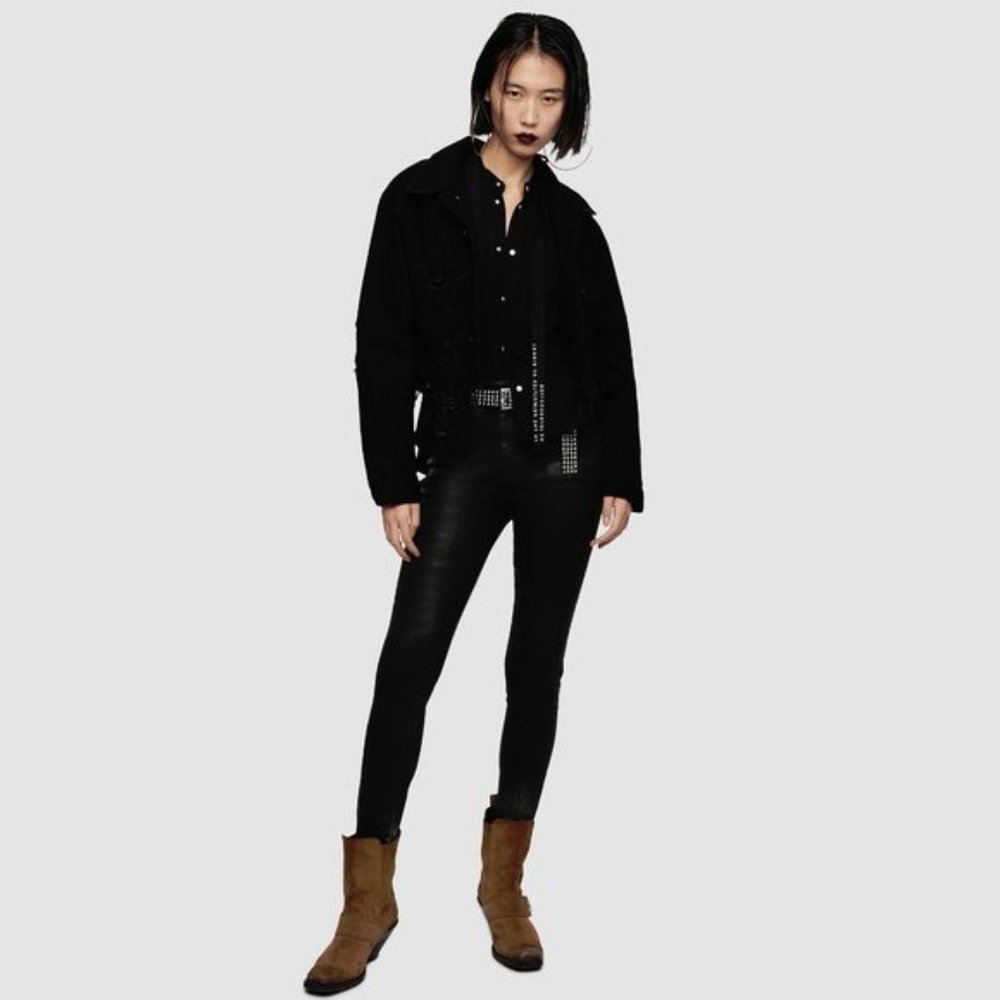 NWT Diesel black denim distressed cropped jacket